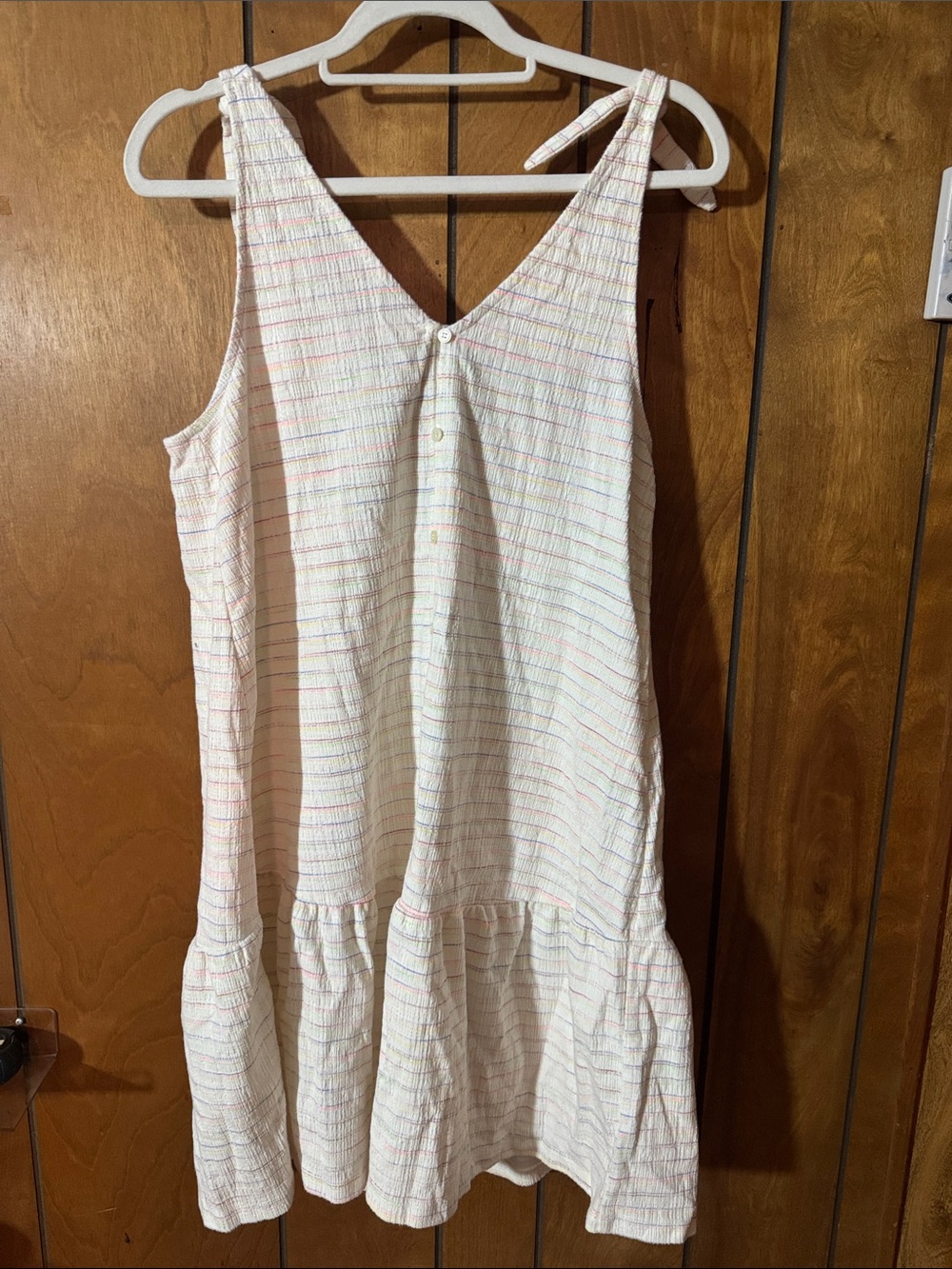 LOFT White Sundress with Subtle Multicolor Stripes